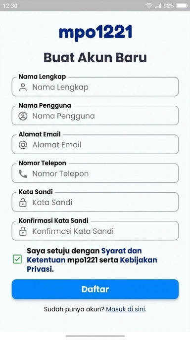 Tampilan halaman daftar mpo1221