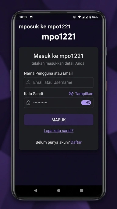 Tampilan halaman login mpo1221